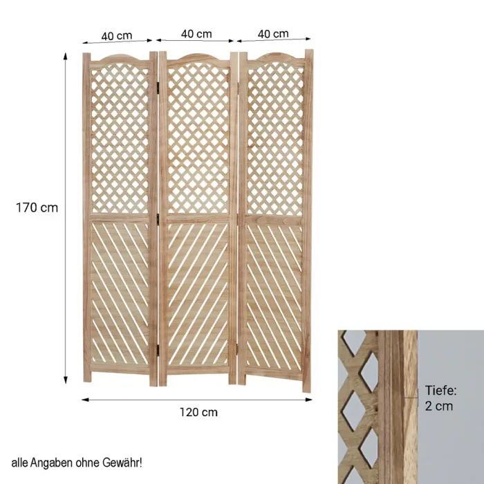 Geprüfte Retourware - Paravent Raumteiler 3-teilig, 120x170 cm - Holz Sichtschutz mehrfarbigem Holzmuster Hellbraun Natur