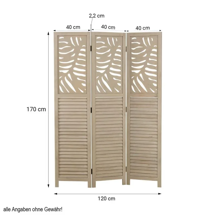 Geprüfte Retourware - Paravent Raumteiler 3-teilig, 120x170 cm - Holz Lamellen mit Muster in sandfarbend Hellbraun