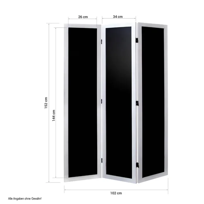 Geprüfte Retourware - Paravent Raumteiler 3-teilig, 102x152 cm - Holz in Weiß mit einem beidseitigen Tafel Memoboard