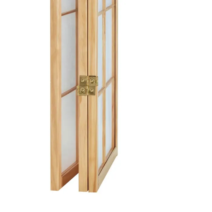 Raumteiler - Paravent 3 teilig Holz mit Shoji Reispapier und Bambus-Motiv in Schwarz - Farbe: Natur