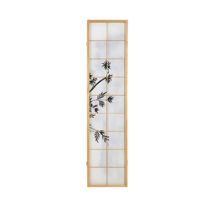 Raumteiler - Paravent 3 teilig Holz mit Shoji Reispapier und Bambus-Motiv in Schwarz - Farbe: Natur