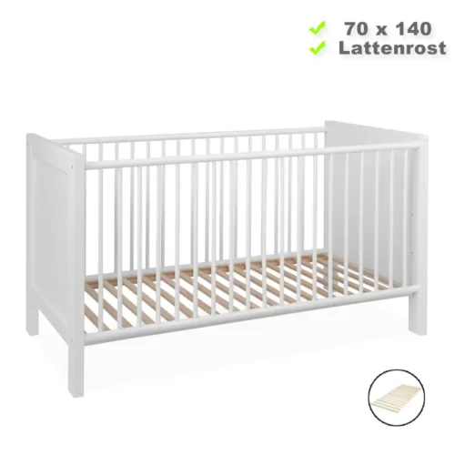 Babybett 70x140 - Gitterbett mit Rausfallschutz - Farbe: Weiß