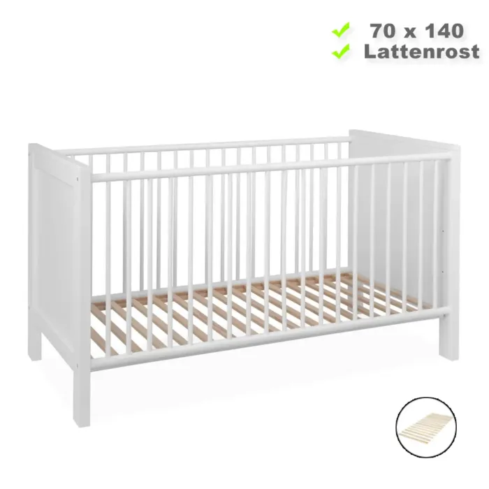 Babybett 70x140 - Gitterbett mit Rausfallschutz - Farbe: Weiß