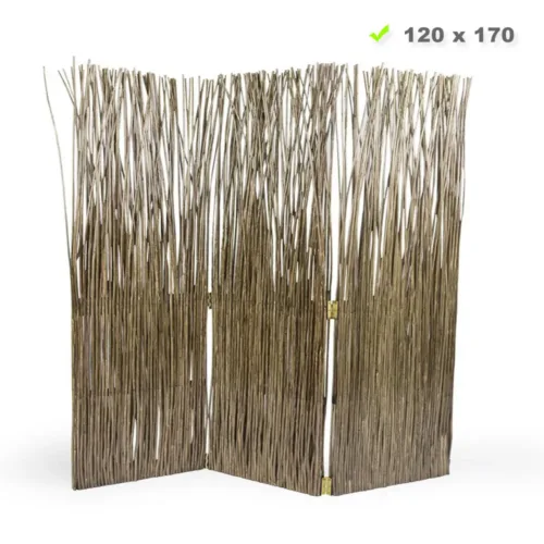 Raumteiler Naturprodukt 120x170 cm - Paravent 3 teilig aus Weide Holz Geflecht - Farbe: Natur Grau
