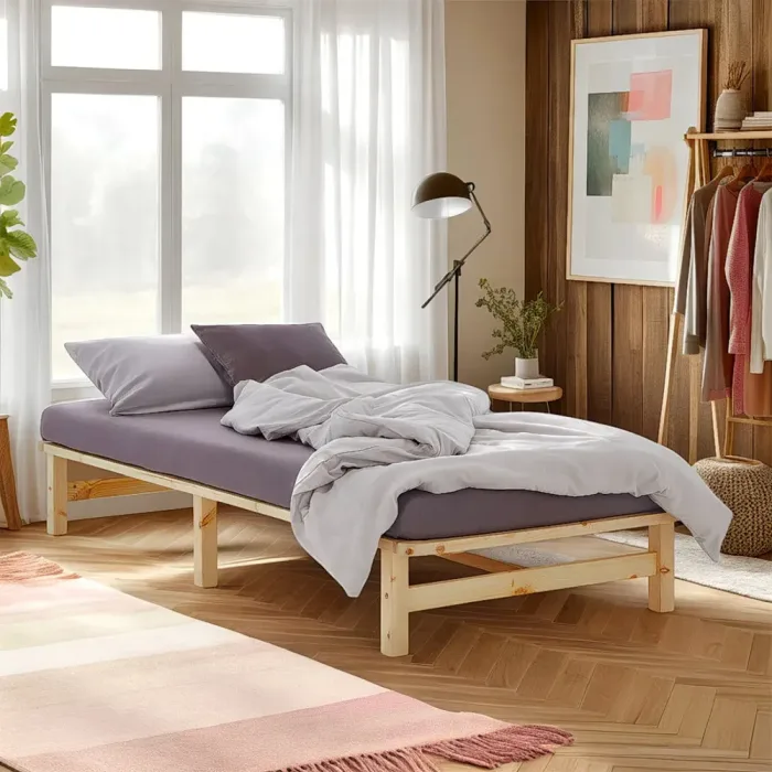 Massivholzbett 100x200 - Palettenbett ohne Kopfteil - Farbe: Natur