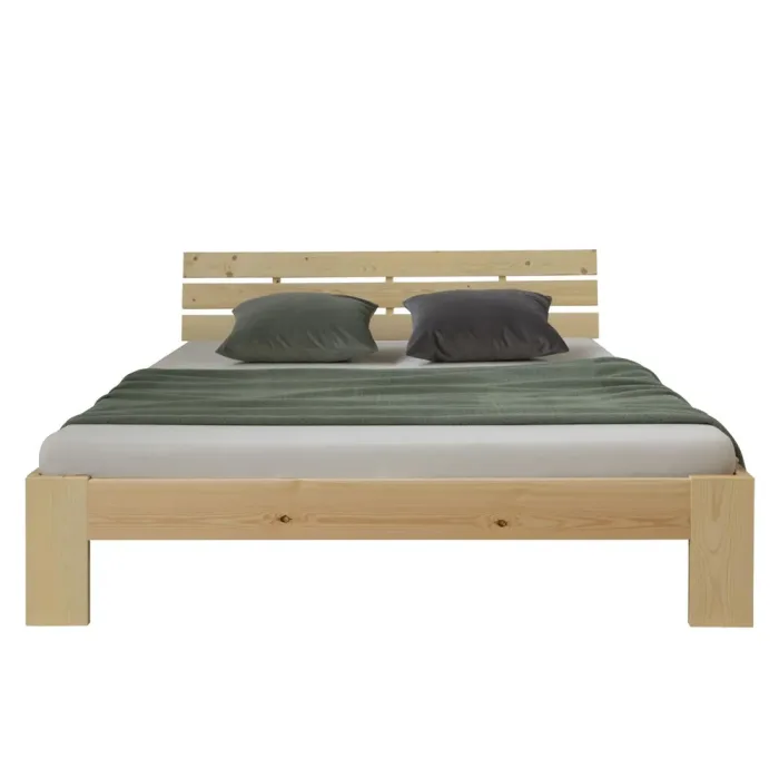 Massivholzbett 120x200 - Doppelbett aus Echtholz mit Komfort Kopfteil - Farbe: Natur