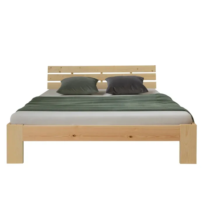 Massivholzbett 140x200 - Doppelbett aus Echtholz mit Komfort Kopfteil - Farbe: Natur