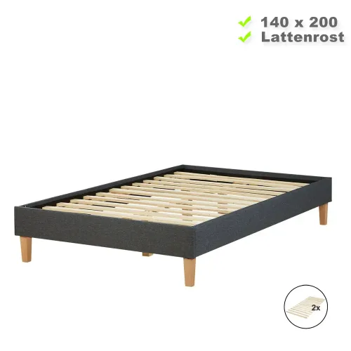 Polsterbett 140x200 - Doppelbett ohne Kopfteil - Farbe: Grau