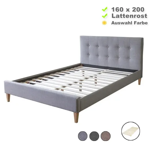 Polsterbett 160x200 - Doppelbett mit hohem Kopfrahmen - Farbe-Auswahl: Schwarz Grau Braun