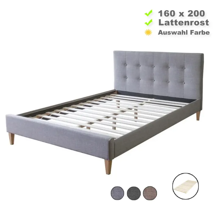 Polsterbett 160x200 - Doppelbett mit hohem Kopfrahmen - Farbe-Auswahl: Schwarz Grau Braun