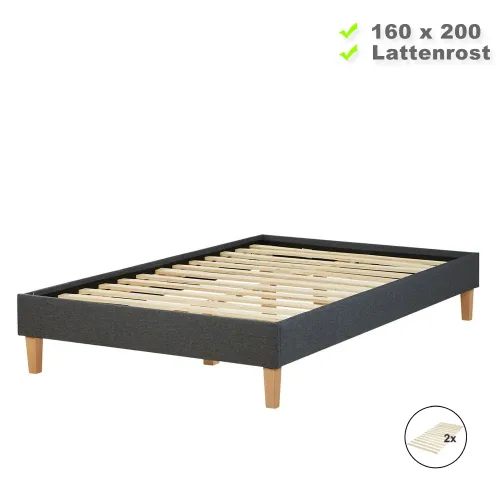 Polsterbett 160x200 - Doppelbett ohne Kopfteil - Farbe: Grau