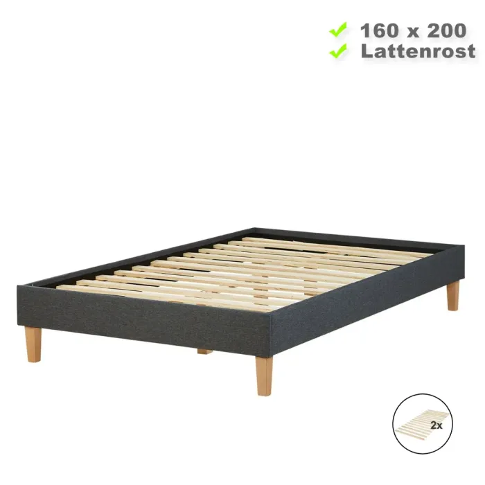 Polsterbett 160x200 - Doppelbett ohne Kopfteil - Farbe: Grau