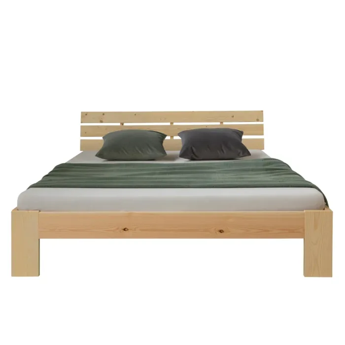 Massivholzbett 180x200 - Doppelbett aus Echtholz mit Komfort Kopfteil - Farbe: Natur