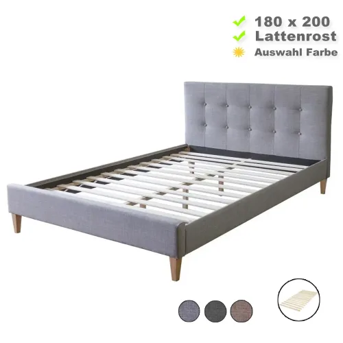 Polsterbett 180x200 - Doppelbett mit hohem Kopfteil - Farbe-Auswahl: Braun Schwarz Grau