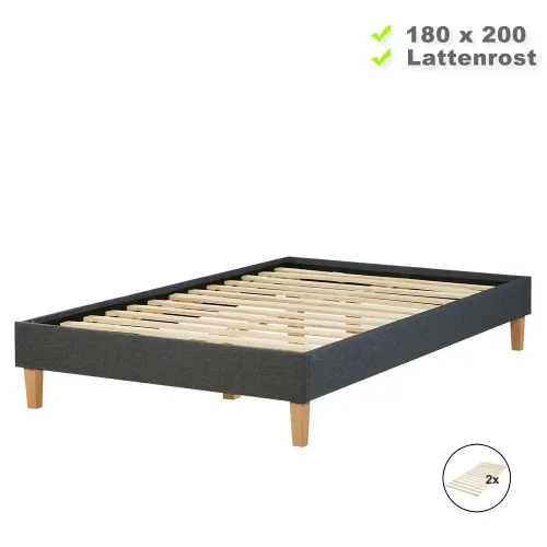 Polsterbett 180x200 - Doppelbett ohne Kopfteil - Farbe: Grau