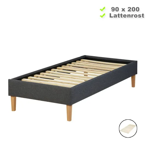 Polsterbett 90x200 - Einzelbett ohne Kopfteil - Farbe: Grau