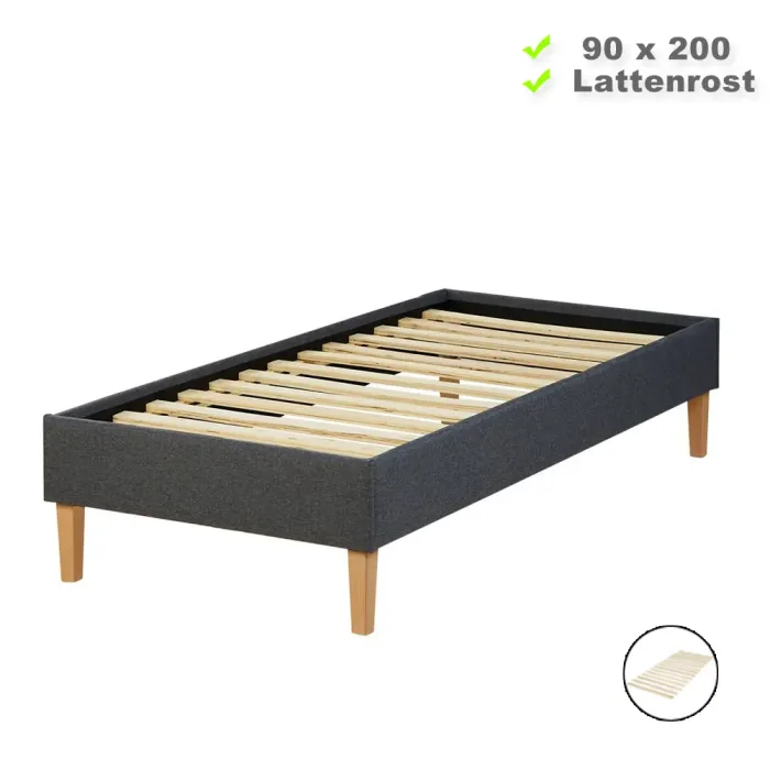 Polsterbett 90x200 - Einzelbett ohne Kopfteil - Farbe: Grau
