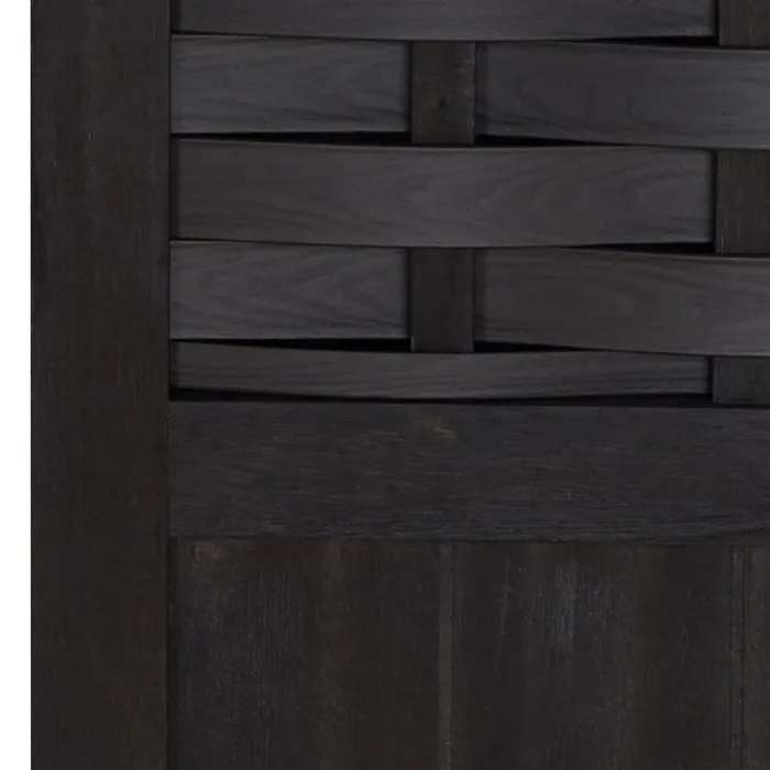 Raumteiler mit Holzstreben 120x170 cm - Paravent 3 teilig aus Holz und einem Kunststoffmuster - Farbe: Schwarz