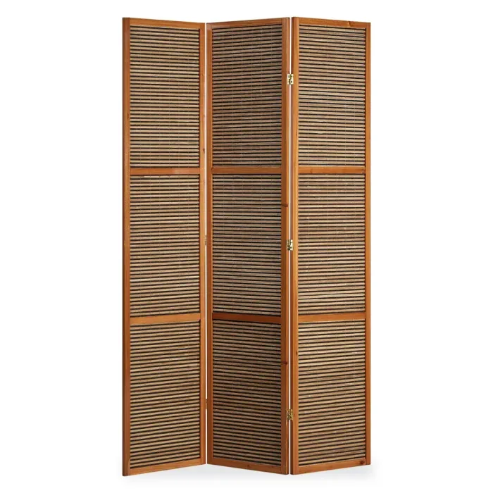 Raumteiler XXL 200 cm Höhe - Paravent 3 teilig Holz mit mehrfarbiger Bambusbespannung - Farbe: Braun