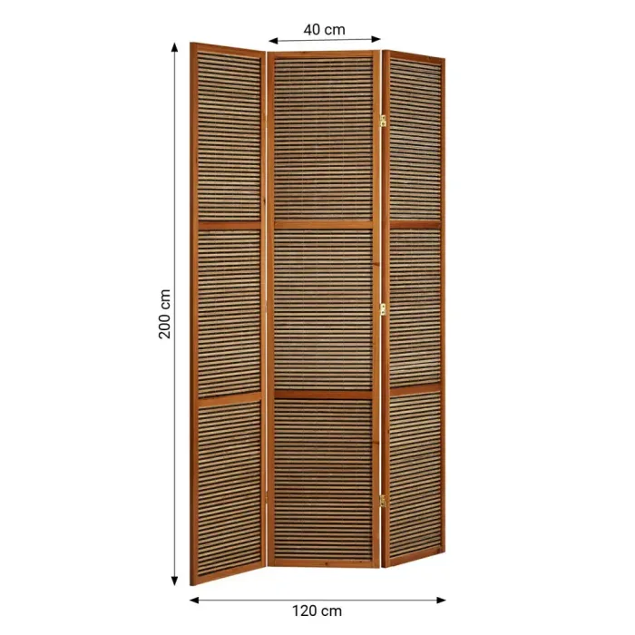 Raumteiler XXL 200 cm Höhe - Paravent 3 teilig Holz mit mehrfarbiger Bambusbespannung - Farbe: Braun