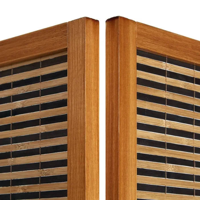 Raumteiler XXL 200 cm Höhe - Paravent 3 teilig Holz mit mehrfarbiger Bambusbespannung - Farbe: Braun