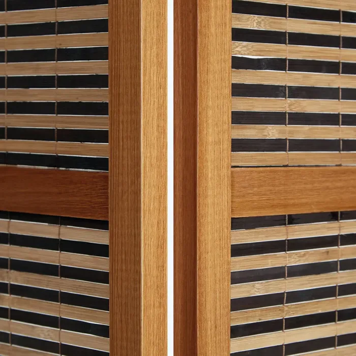 Raumteiler XXL 200 cm Höhe - Paravent 3 teilig Holz mit mehrfarbiger Bambusbespannung - Farbe: Braun