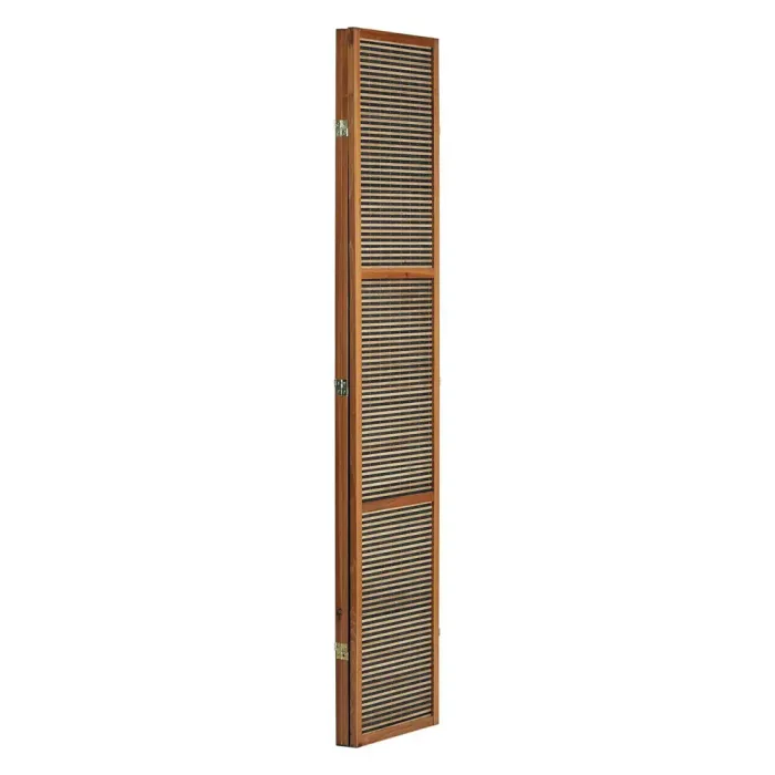 Raumteiler XXL 200 cm Höhe - Paravent 3 teilig Holz mit mehrfarbiger Bambusbespannung - Farbe: Braun