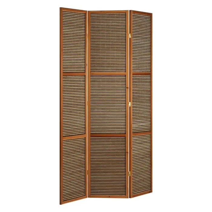 Raumteiler XXL 200 cm Höhe - Paravent 3 teilig Holz mit mehrfarbiger Bambusbespannung - Farbe: Braun