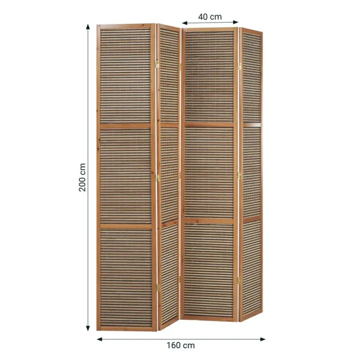 Raumteiler XXL 200 cm Höhe - Paravent 4 teilig Holz mit mehrfarbiger Bambusbespannung - Farbe: Braun
