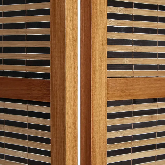 Raumteiler XXL 200 cm Höhe - Paravent 4 teilig Holz mit mehrfarbiger Bambusbespannung - Farbe: Braun
