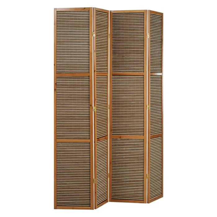 Raumteiler XXL 200 cm Höhe - Paravent 4 teilig Holz mit mehrfarbiger Bambusbespannung - Farbe: Braun