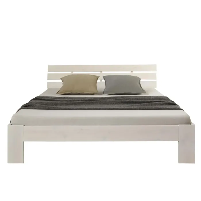 Massivholzbett 120x200 - Doppelbett aus Echtholz mit Komfort Kopfteil - Farbe: Weiß