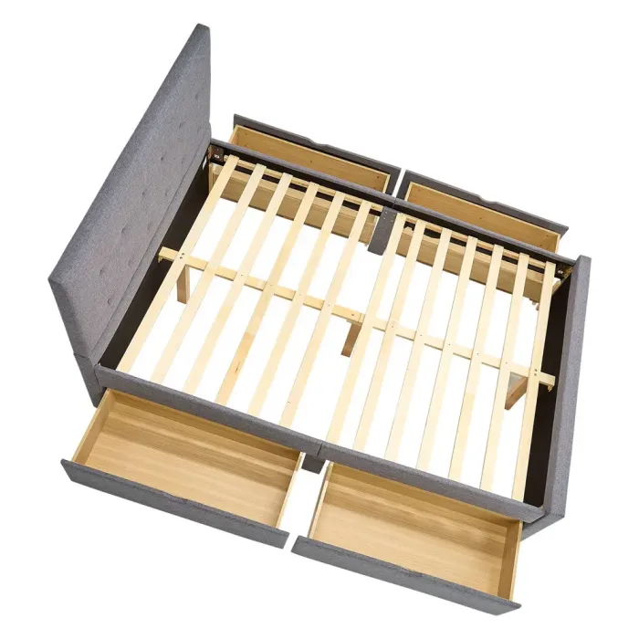 Polsterbett 140x200 - Doppelbett mit vier Bettkästen - Farbe: Grau