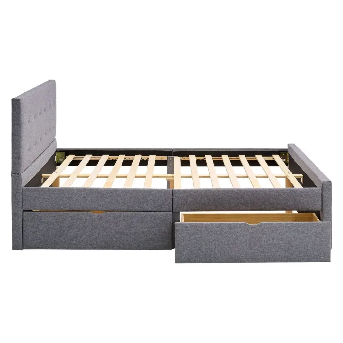Polsterbett 140x200 - Doppelbett mit zwei Bettkästen - Farbe: Grau