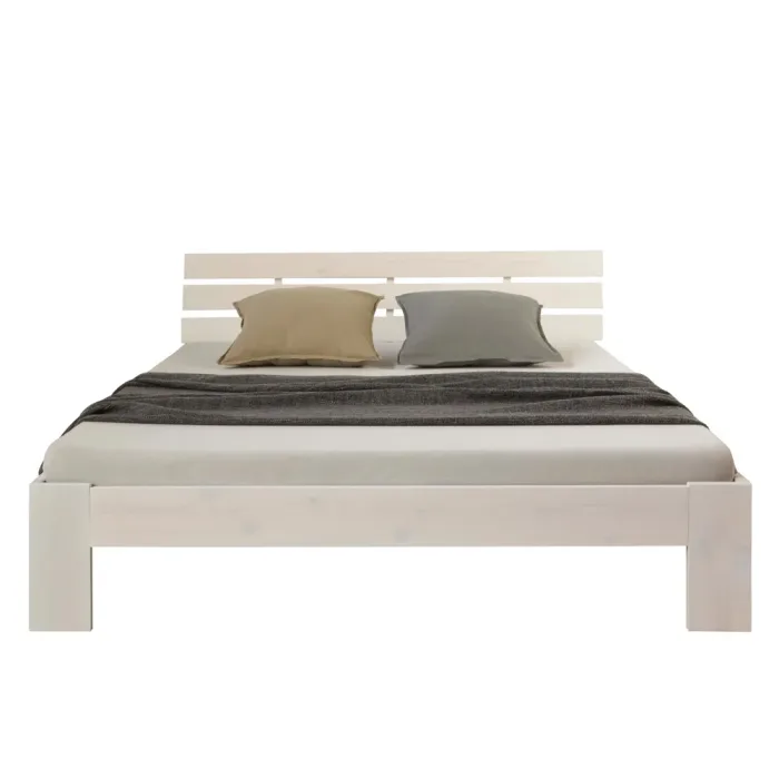 Massivholzbett 160x200 - Doppelbett aus Echtholz mit Komfort Kopfteil - Farbe: Weiß