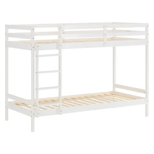 Etagenbett 2x 90x200 mit Leiter und optional Bettkasten - Kinderbett mit zwei Schlafplätzen - Farbe: Weiß