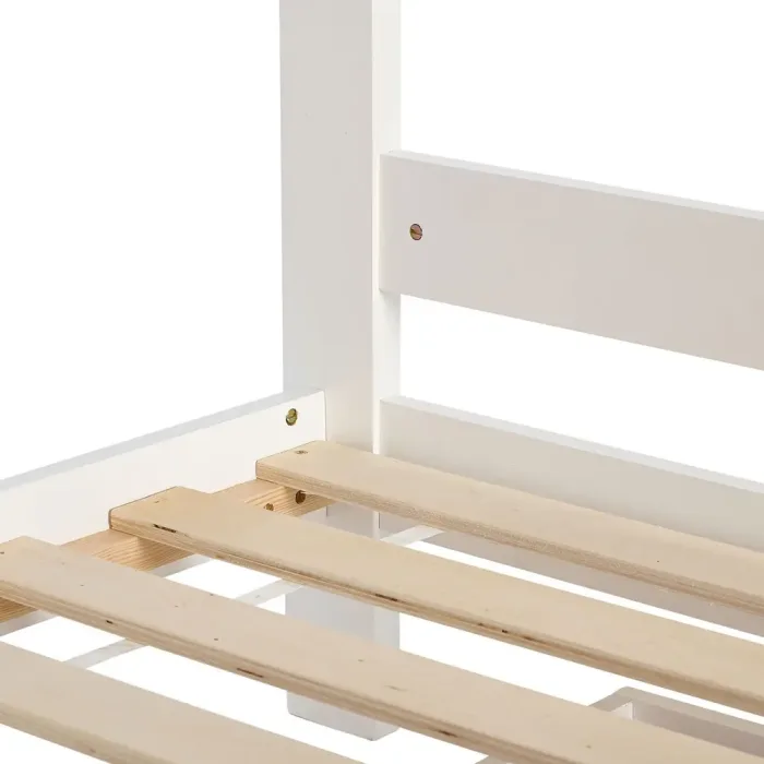 Kiefernholz Etagenbett 90x200 mit drei Schlafplätzen in Weiß mit Natur - Kinderbett mit Bettschublade