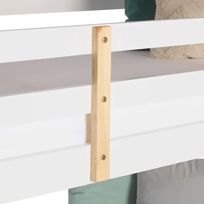 Kiefernholz Etagenbett 90x200 mit drei Schlafplätzen in Weiß mit Natur - Kinderbett mit Bettschublade