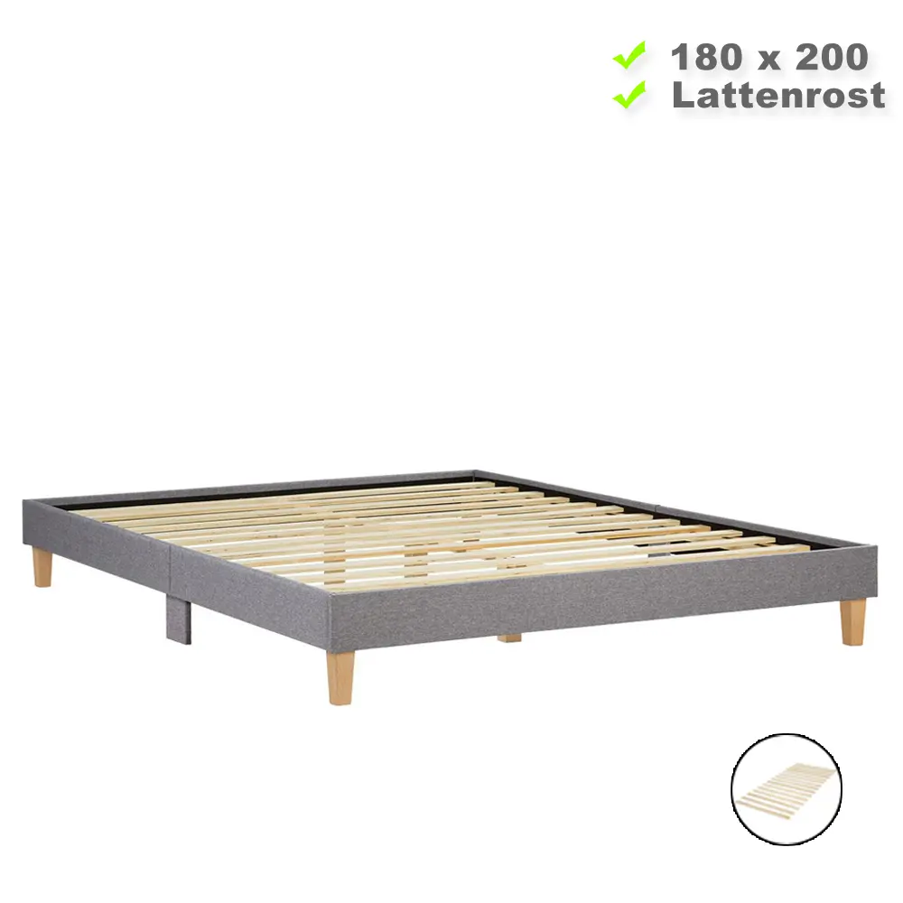 Polsterbett 180x200 - Doppelbett ohne Kopfteil - Farbe: Grau