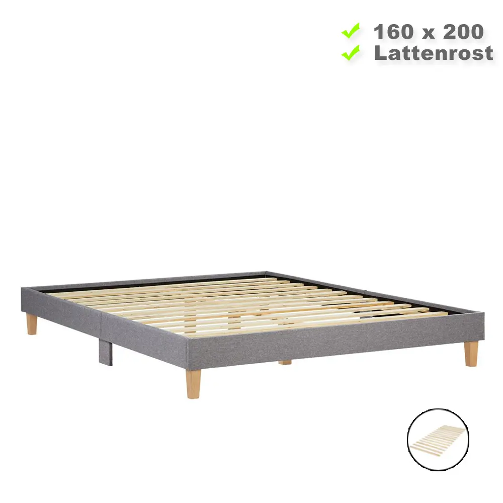 Polsterbett 160x200 - Doppelbett ohne Kopfteil - Farbe: Grau