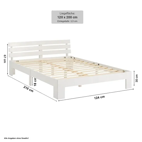 Massivholzbett 120×200 – Futonbett mit Rückenlehne – Farbe: Weiß