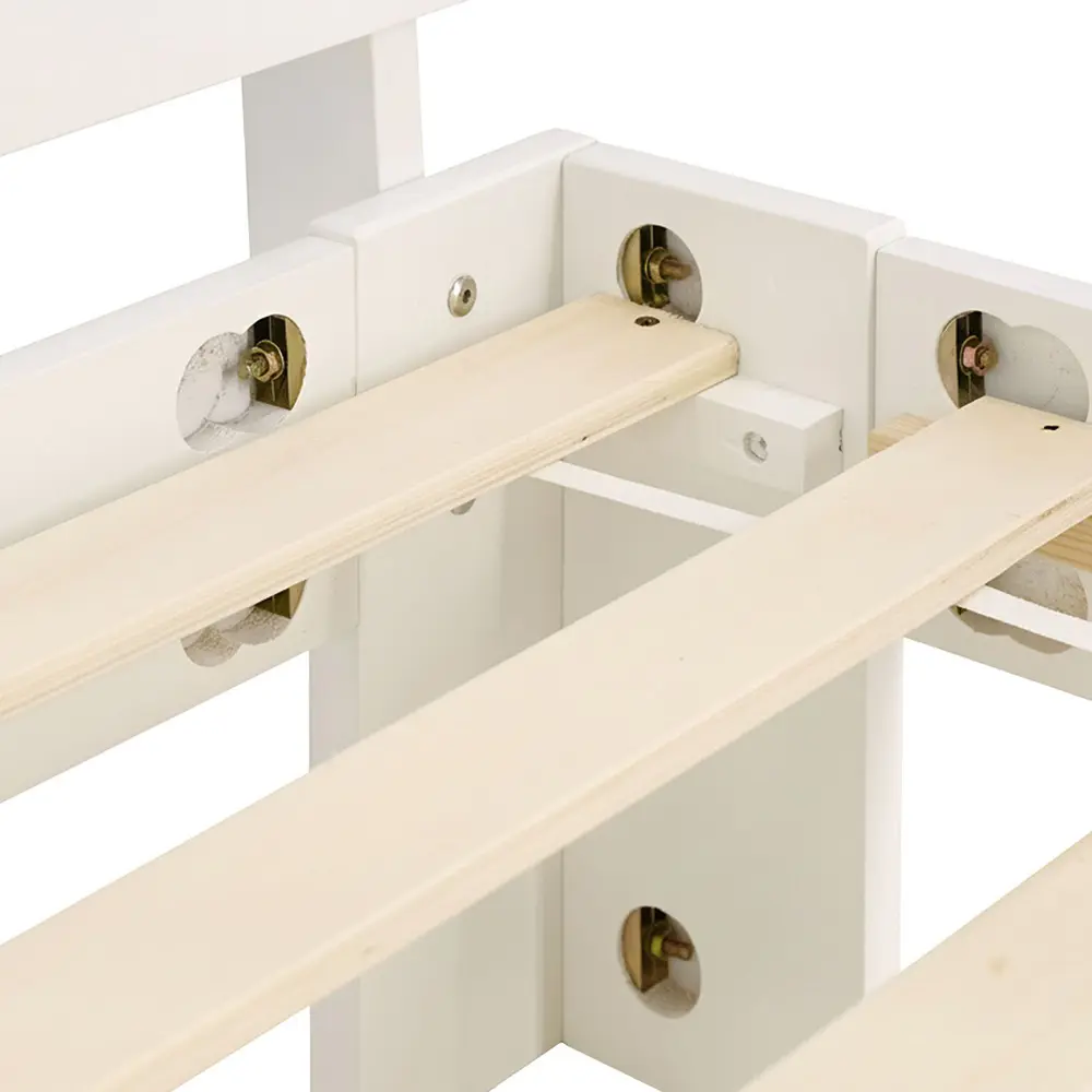 Massivholzbett 120×200 – Futonbett mit Rückenlehne – Farbe: Weiß