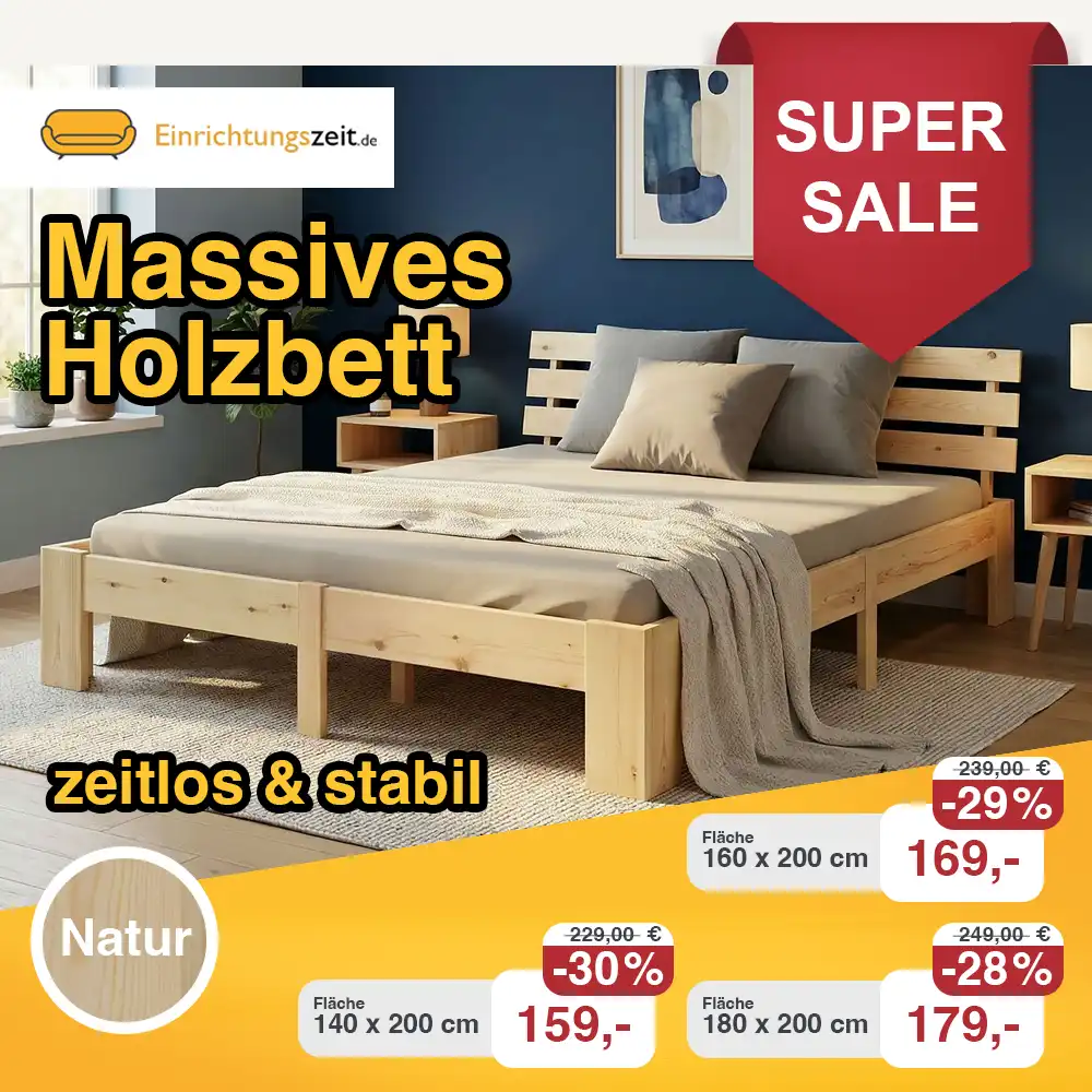 Massivholzbett Natur - Größen Auswahl