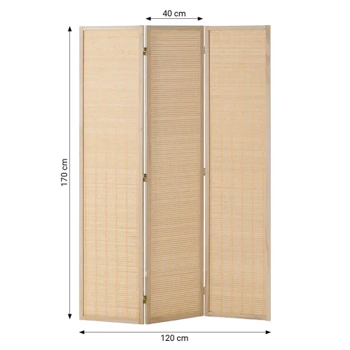 Geprüfte Retourware - Paravent Raumteiler 3-teilig, 120x170 cm - Holz mit Bambusstreben in Natur