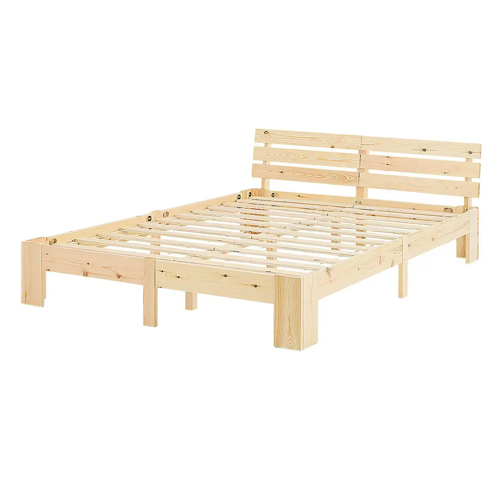 Massivholzbett 140x200 – Doppelbett aus Echtholz mit einem Betthaupt – Farbe: Natur