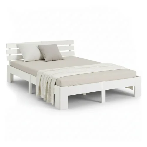 Massivholzbett mit Größen Auswahl - Doppelbett aus Echtholz mit Komfort Kopfteil - Farbe: Weiß