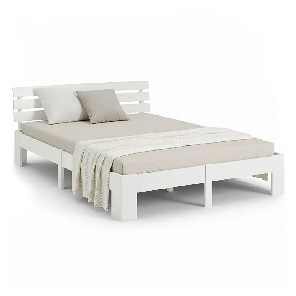 Massivholzbett 140x200 - Doppelbett aus Echtholz mit Komfort Kopfteil - Farbe: Weiß