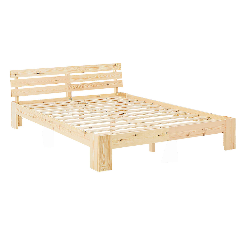 Neue Geprüfte Retourware - Massivholzbett 160×200 cm - Doppelbett Natur mit Rückenlehne