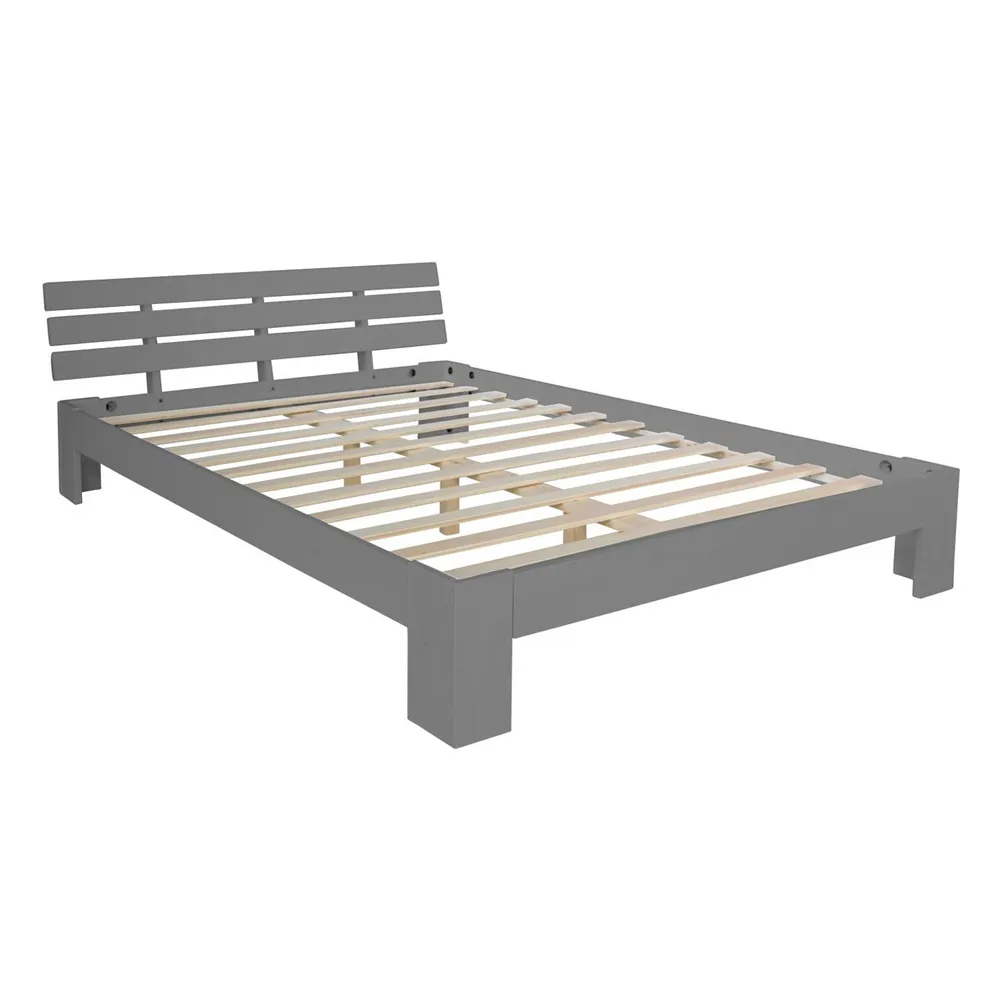 Massivholzbett 180×200 cm - Doppelbett Grau mit Rückenlehne