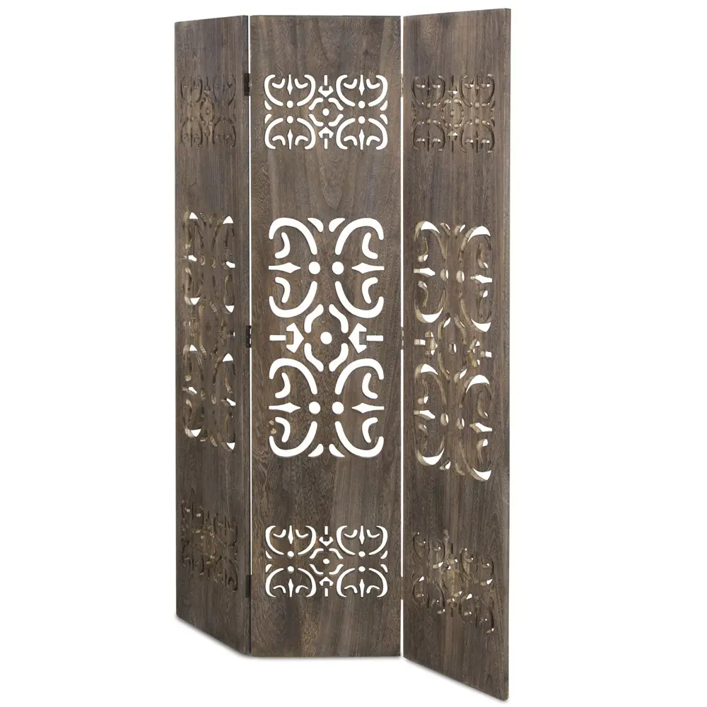 Geprüfte Retourware - Paravent Raumteiler 3-teilig, 120x170 cm - Holz mit offenem Muster in Braun – Bild 6